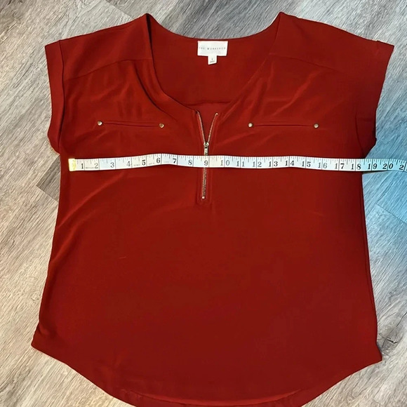 The workshop rolled sleeve orange blouse with zippered vneck - Picture 2 of 6